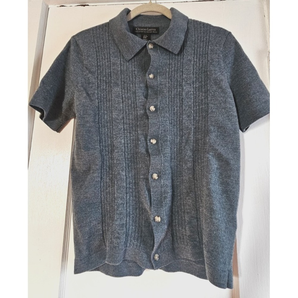 Christian Lacroix 100% Extrafine Merino wool button down blue‎ sweater Men's M